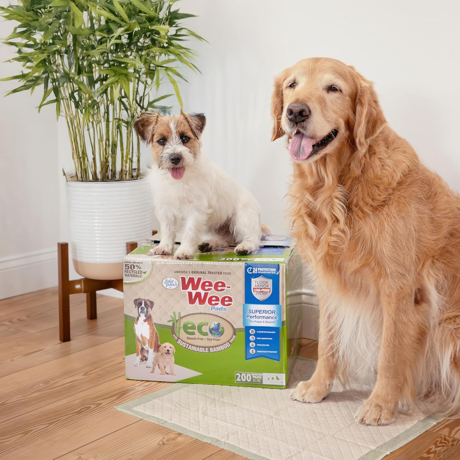 Four Paws Wee-Wee Superior Performance Bamboo Pee Pads for Dogs, Earth Friendly Dog & Puppy Potty Training Pads, Crate Liners, Housebreaking Supplies, 22" x 23" (200 Count) - Pet Explorer
