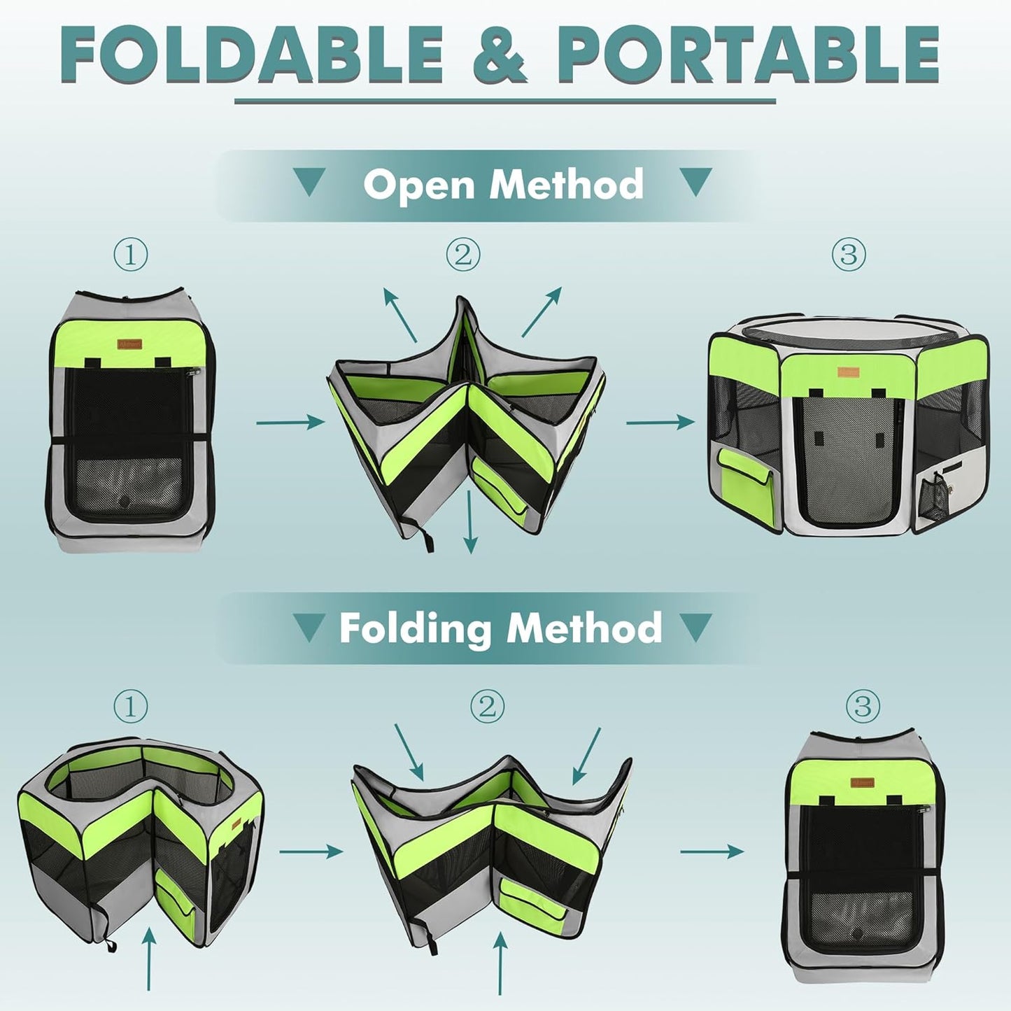 Dog Playpen, Portable Pet Play Pen for Cat, Puppies, Rabbits, Chickens, Foldable Large-Capacity Pet Tent for Indoor/Outdoor Travel Camping Green - Pet Explorer