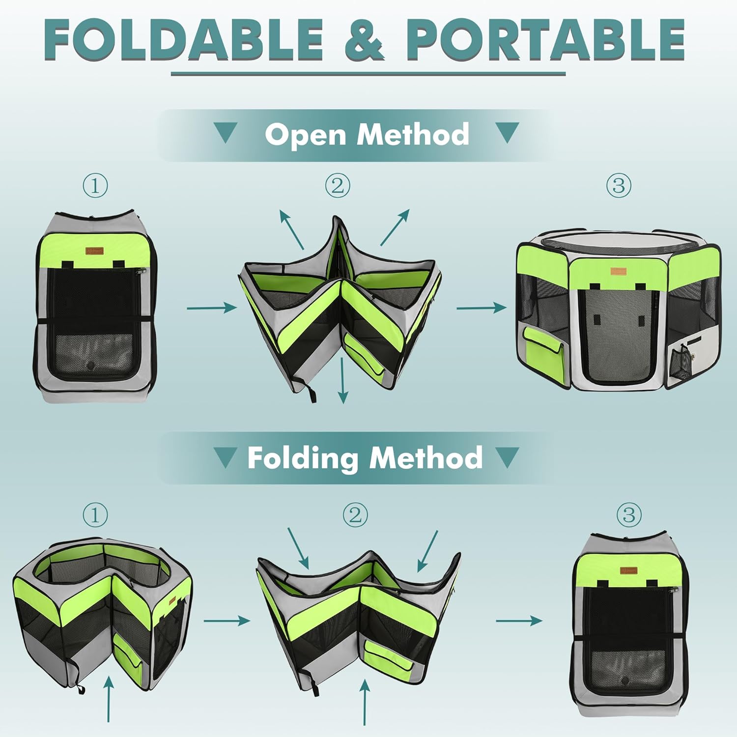 Dog Playpen, Portable Pet Play Pen for Cat, Puppies, Rabbits, Chickens, Foldable Large-Capacity Pet Tent for Indoor/Outdoor Travel Camping Green - Pet Explorer