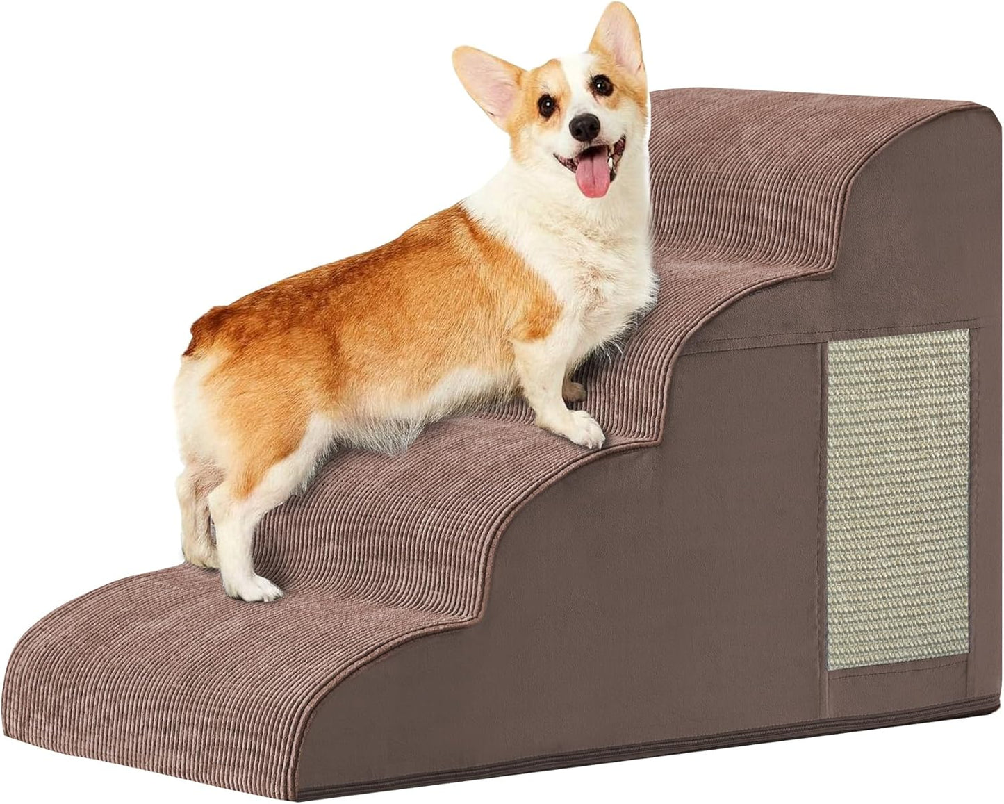 Dogs Steps for Bed, Dog Stairs for Small Dogs, 4-Step Dog Ramp for Bed, Couch, Sofa, and Chairs, Non-Slip Bottom Design, Cat Scratching, High Density Foam Portable Pet Step, Indoor, Coffee - Pet Explorer