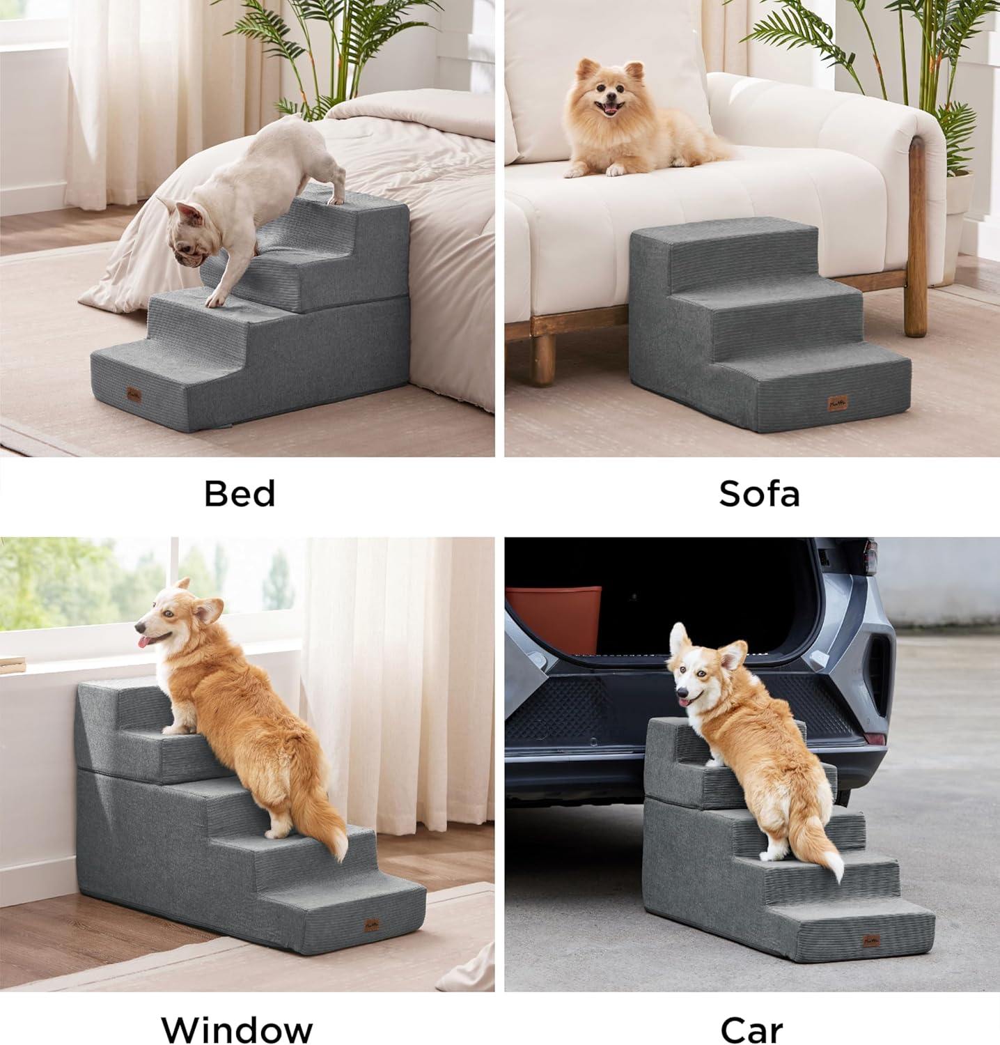 Made4Pets Dog Stairs for Small Dogs, Extra Wide Dog Steps for Bed Couch Sofa and Chair, 35D Foam Pet Steps for Small Dogs and Cats, Non-Slip Bottom Pet Stairs, Grey, 3 Steps - Pet Explorer