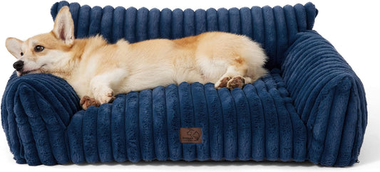 Bedsure Cute Dog Couch for Pets - Fluffy Dog Sofa with Premium Soft Corduroy Fleece, Pet Couch Bed with Washable Cover, Supportive Pet Sofa Bed for Medium Large Dogs, 36inch, Night Blue - Pet Explorer