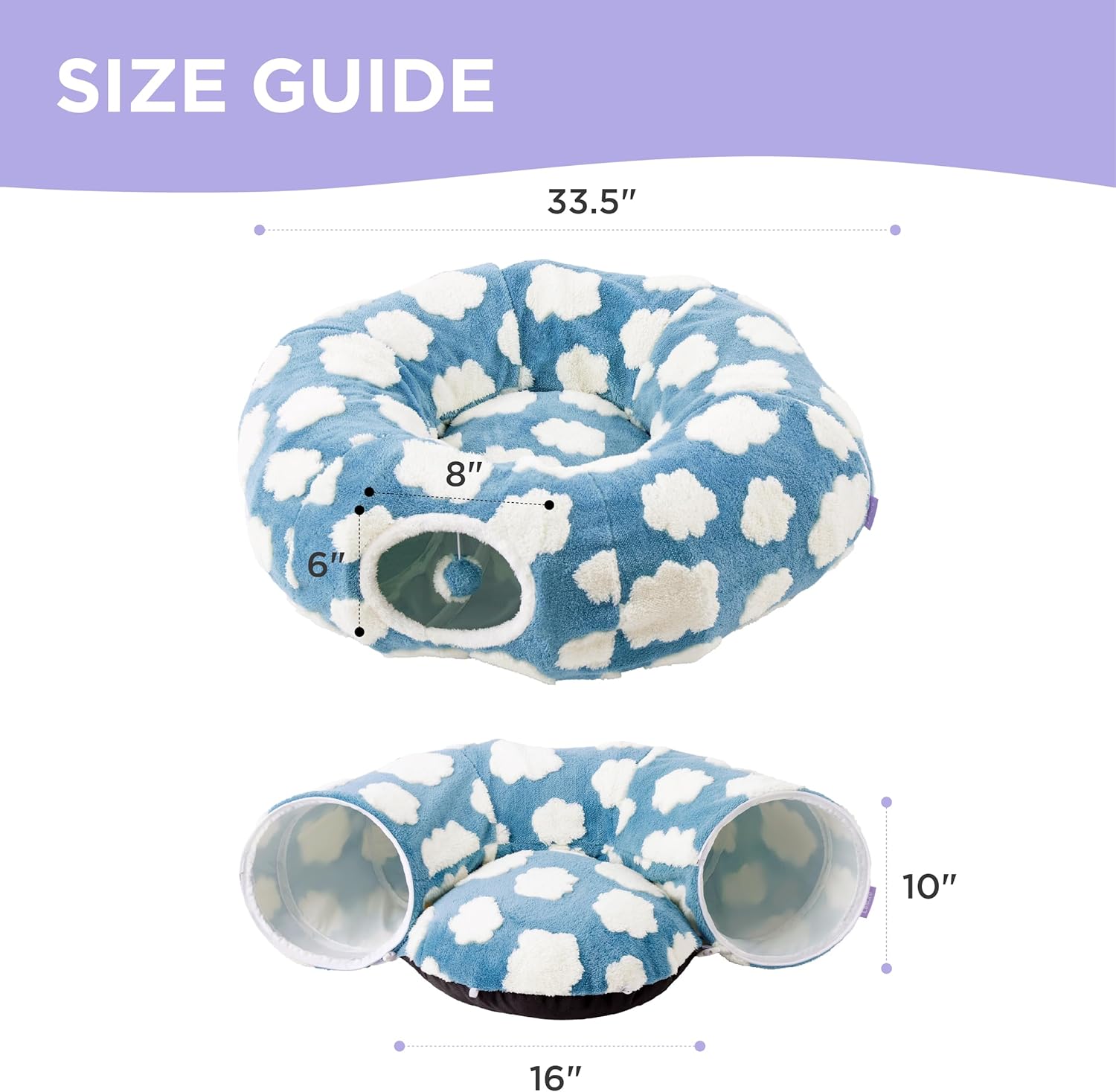 Lesure Cat Tunnel Bed for Indoor Cats - Cute Cat Donut Tunnel Toys for Small Large Cats with Washable Circle Cushion, Round Pet Peekaboo Cave Toy for Kitten/Puppy/Rabbit, Standard Blue - Pet Explorer