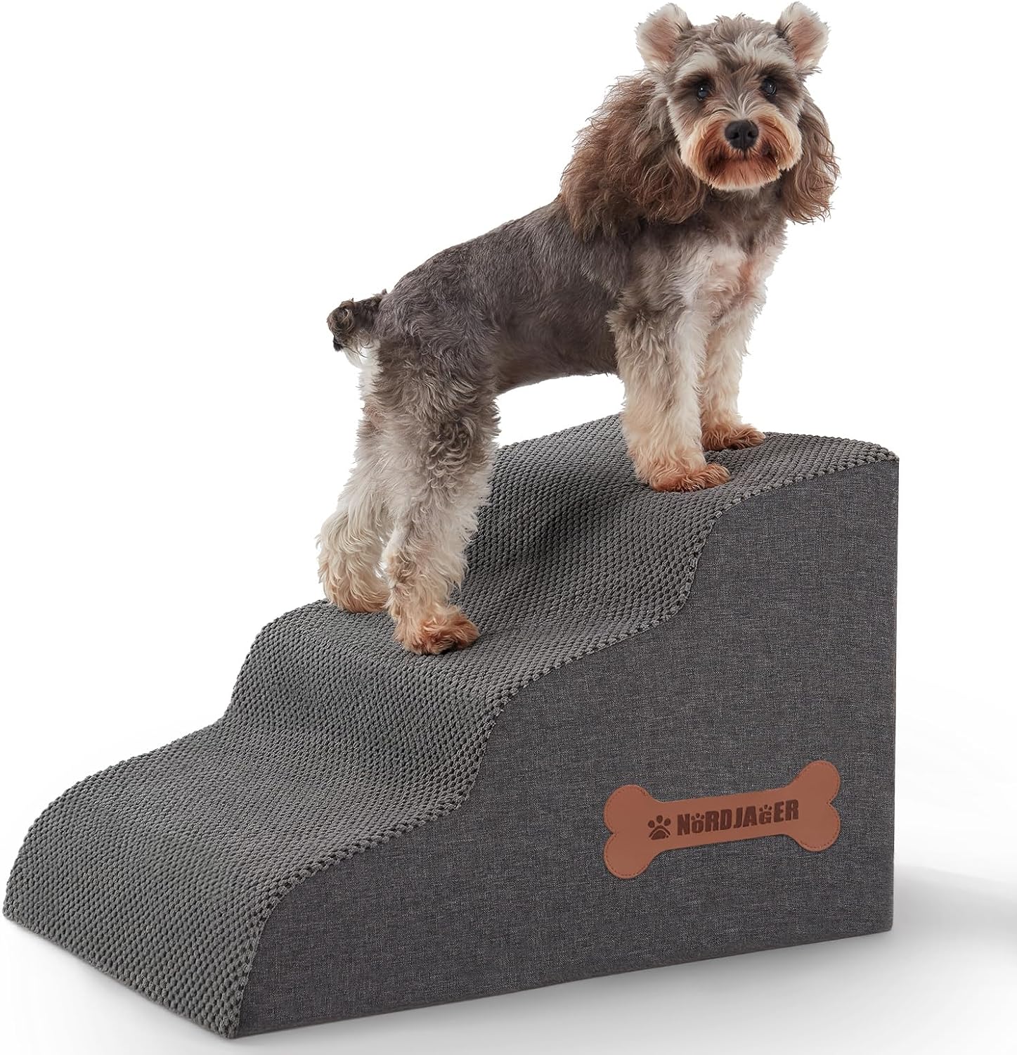 Dog Stairs 3-Step for Small Dogs and Cats to Get on Bed and Furniture/Windows, Pets Can Climb, Sit, or Perch to Look Out Windows, Extra Wide Dog Steps, Non-Slip Waterproof Fabric Cover, Grey（15.7" H） - Pet Explorer