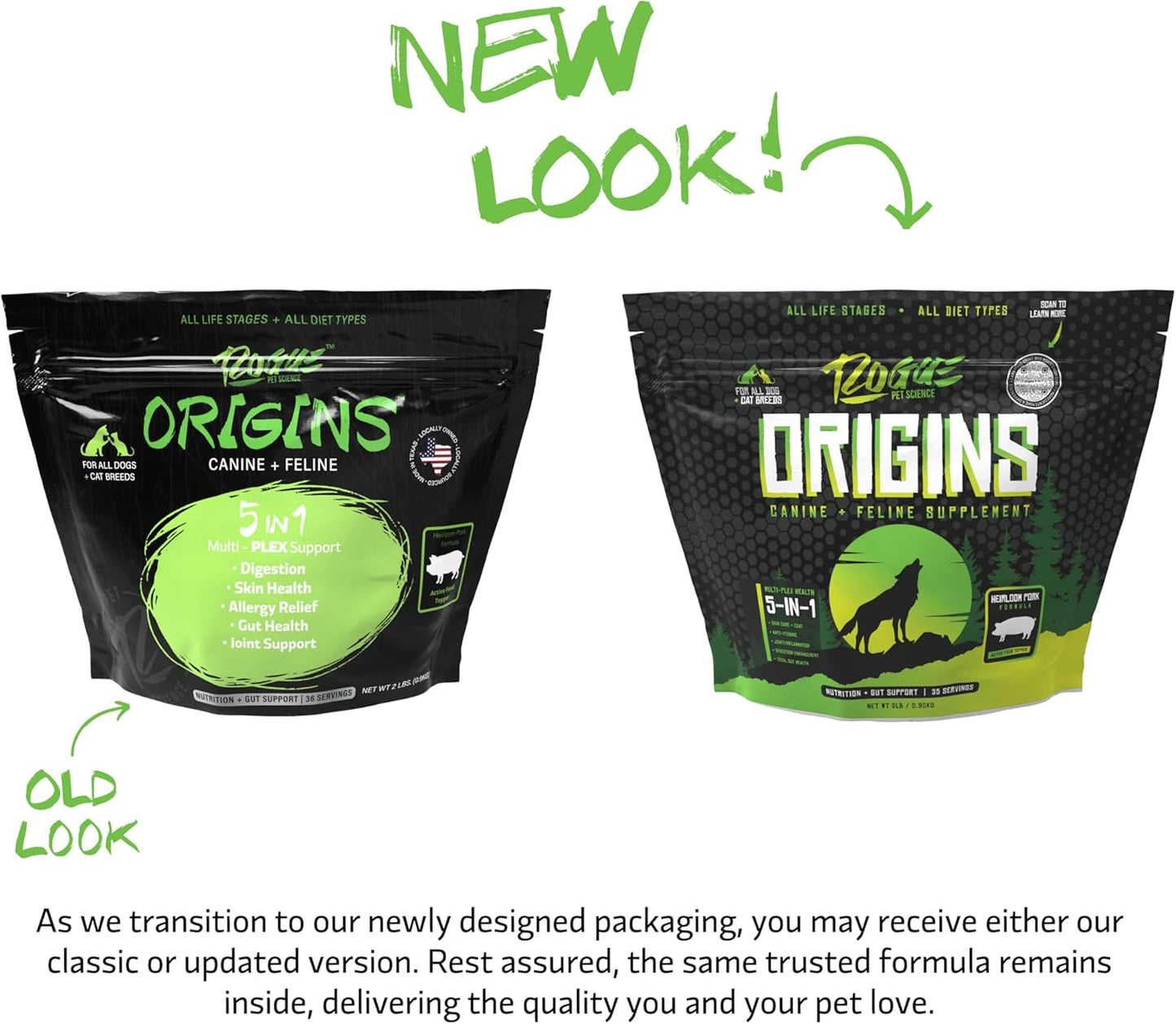 Origins 5-in-1 Dog Supplement - Powdered Food Topper w/Natural Heirloom Pork Protein- Supports Healthy Digestion, Skin, and Coat - Helps Reduce Itching & Joint Inflammation (2 lbs) - Pet Explorer