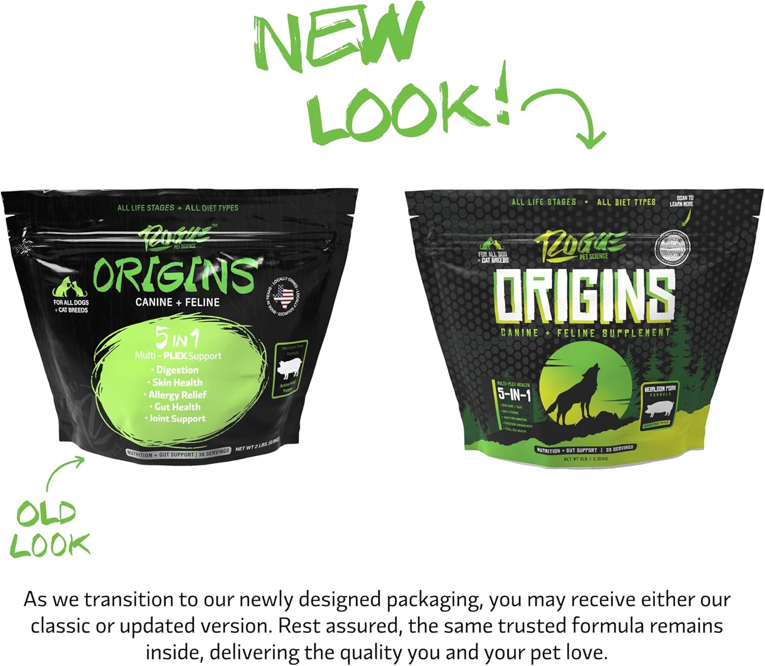 Origins 5-in-1 Dog Supplement - Powdered Food Topper w/Natural Heirloom Pork Protein- Supports Healthy Digestion, Skin, and Coat - Helps Reduce Itching & Joint Inflammation (2 lbs) - Pet Explorer