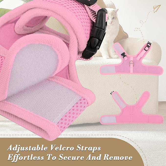 Athena Collection Adjustable Cat Harness with Velcro, Portable Small Sized Cat Vest Harness Breathable Comfy Escape Proof Cat Kitten Harness Pet Supplies for Outdoor Walking, Training, Pink