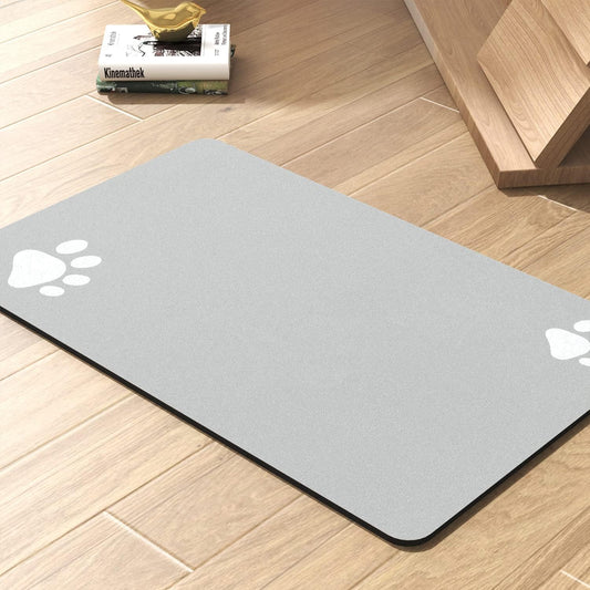 Pet Feeding Mat-Absorbent Dog Mat for Food and Water Bowl-No Stains Quick Dry Water Dispenser Mat-Dog Accessories Pet Supplies-Bowl for Messy Drinkers（LIGHTGREY,17"x28" - Pet Explorer