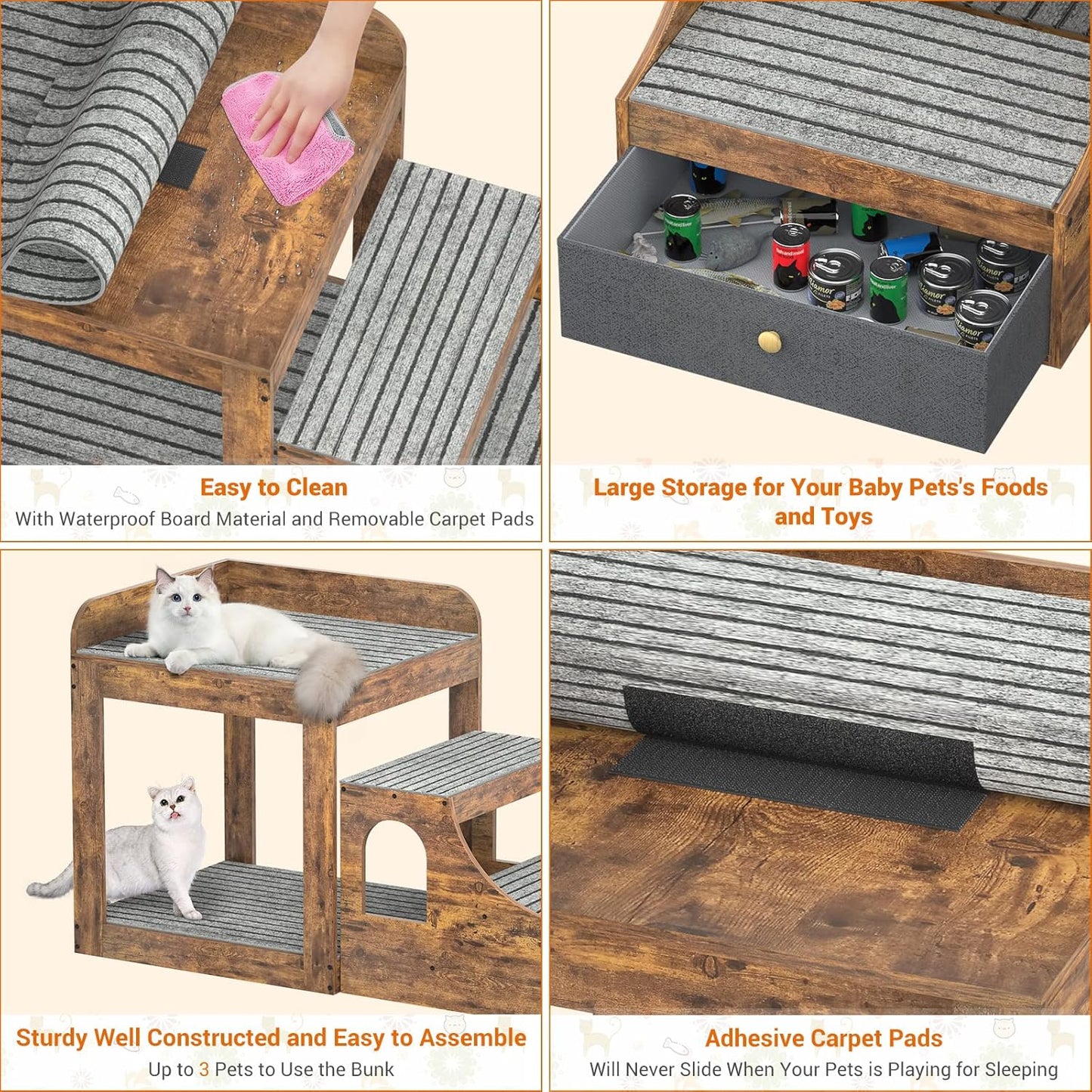 Pet Window Perch with Stairs, Super Large Pet Bunk Bed for Cats, Multi-Level Pet Seat Platform with Mats, Pet Bed Couch with Drawers for Bedside, Home, Indoor Use, Large Size, R - Pet Explorer