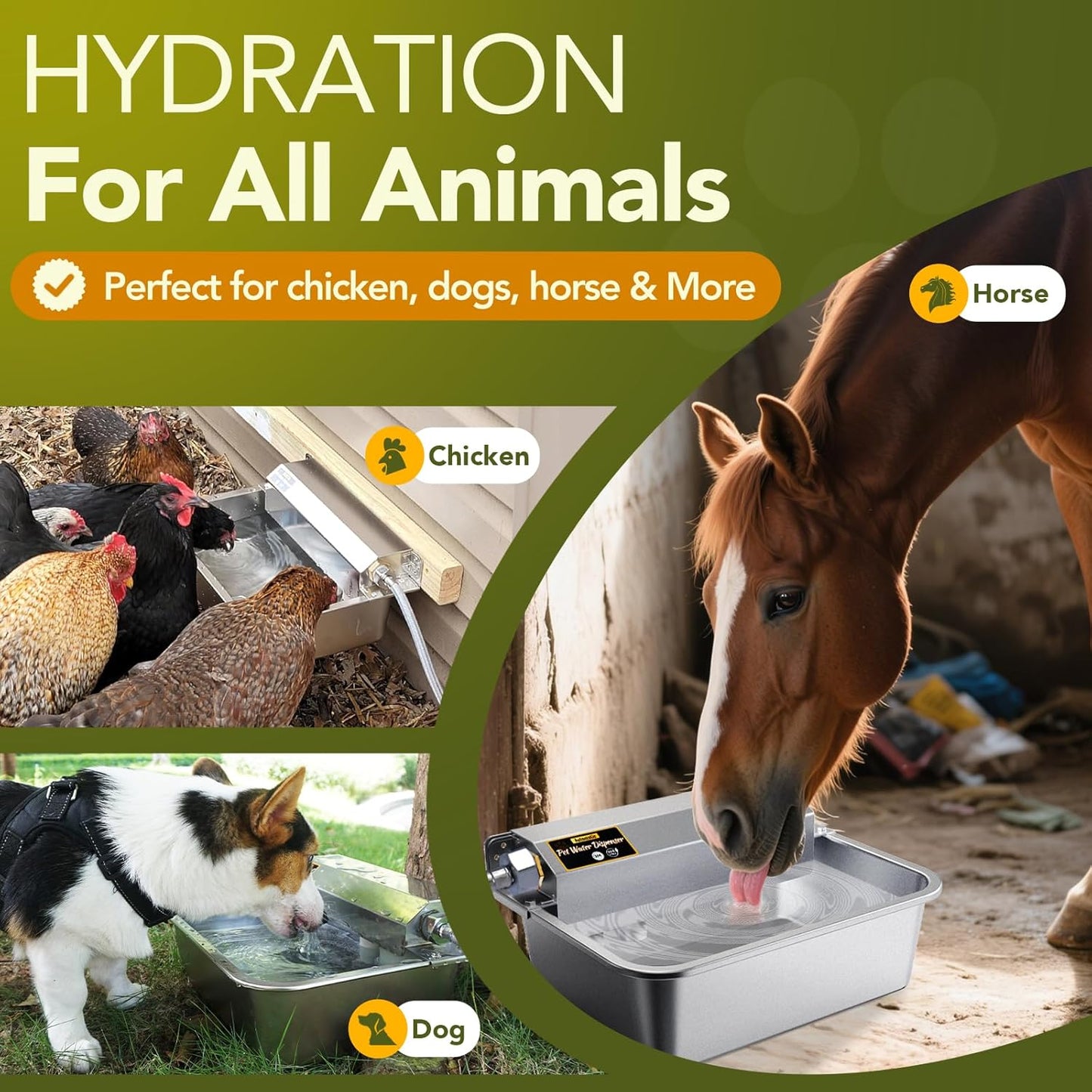 Automatic Water Dispenser for Dogs 2 Gallons, 304 Stainless Steel Dog Water Bowl Dispenser for Farm Chicken Pets Indoor&Outdoor Dog Waterer Feeder Fit 3/4'' GHT Faucet Auto Filling Wide Drinking Area - Pet Explorer