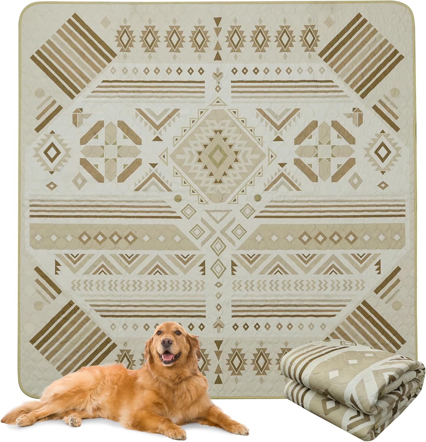 FXW Washable Pee Pads for Dogs, Puppy Pads with Super Absorbent, Specifically Designed for FXW Rollick/Homeplus 32 inch 8 Panels Dog Playpen, 71" Square, Khaki Geometric, 1 Pack - Pet Explorer