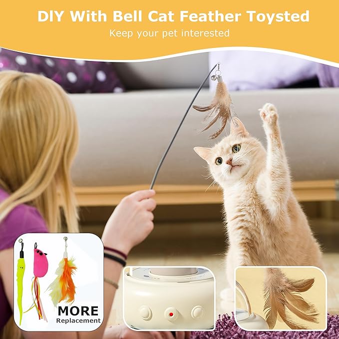hooroor 2-in-1 UFO Laser Cat Toy with Feather, Automatic Motion Smart Sensor Interactive Toy for Indoor Cats&Small Dogs, Rechargeable Obstacle-Avoidance Exercise Toy, Self-Play Pet Gift White Updated