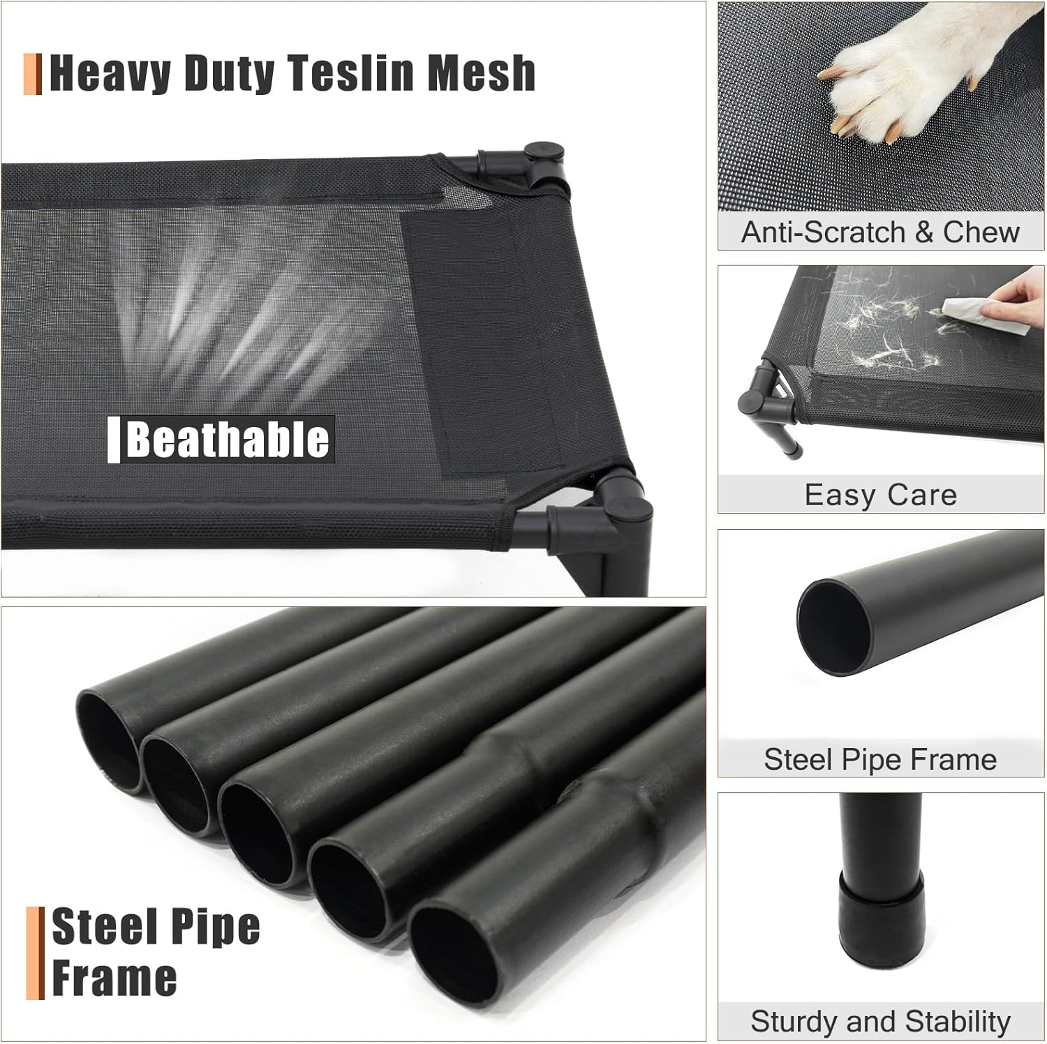 Elevated Dog Bed for Large Dogs - Heavy Duty, Recyclable Mesh, Fits Up to 150 LBs - Indoor & Outdoor, Green - Pet Explorer