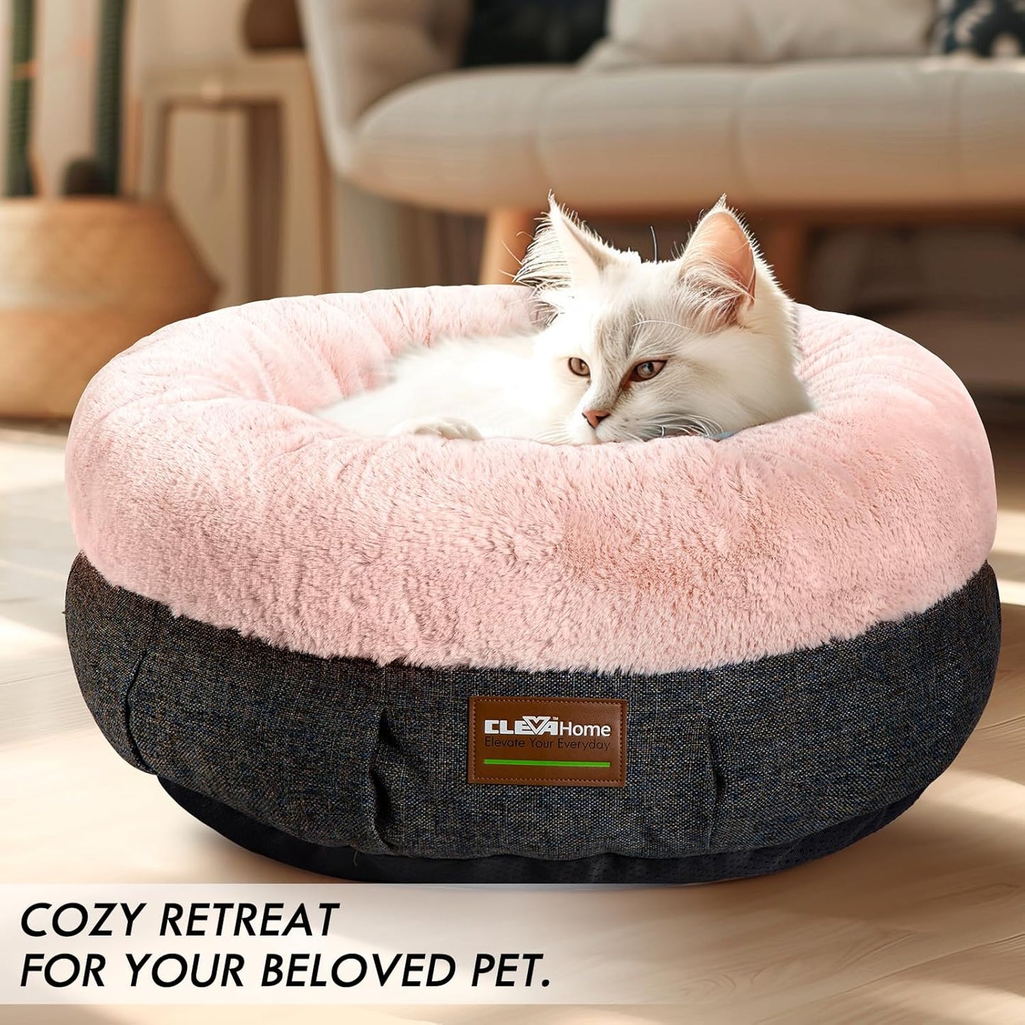 ClevaHome Cozy Cat Bed - Ultra-Soft Plush Pet Bed with Raised Sides and Anti-Slip Base, Comfortable Round Bed for Small Pets up to 11 lbs - Pet Explorer