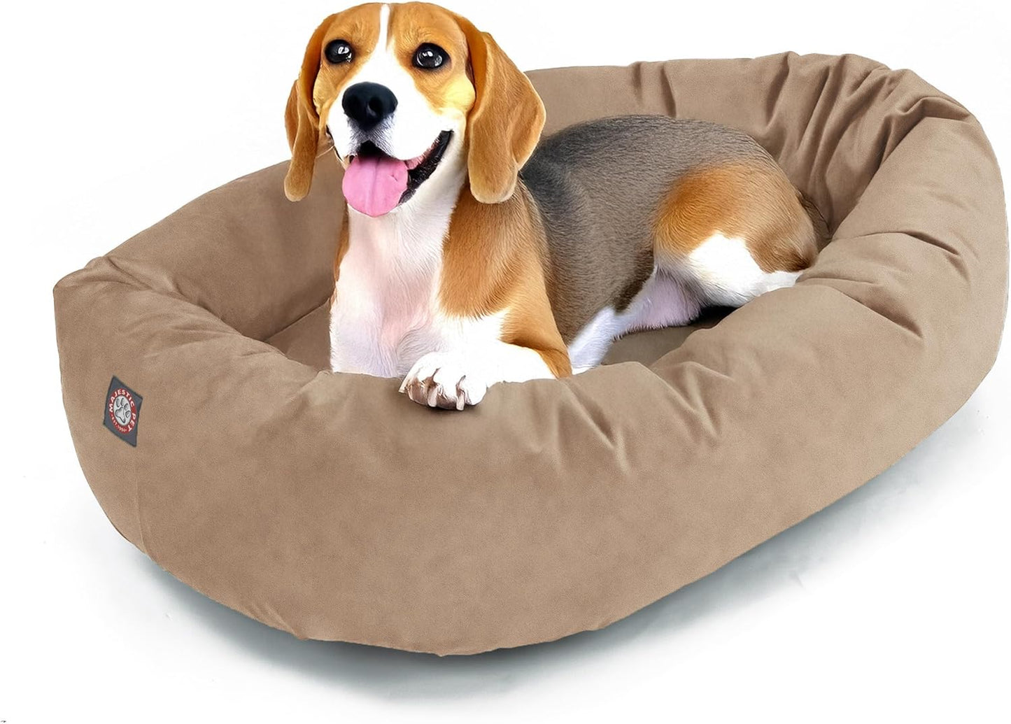 Majestic Pet 32 Inch Suede Calming Dog Bed Washable 32x23x7 (Inch) – Cozy Soft Round Donut Dog Bed with Spine Support for Dogs to Rest Their Head - Pet Bed Medium – Stone (2025) - Pet Explorer