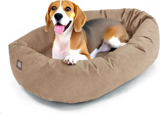 Majestic Pet 32 Inch Suede Calming Dog Bed Washable 32x23x7 (Inch) – Cozy Soft Round Donut Dog Bed with Spine Support for Dogs to Rest Their Head - Pet Bed Medium – Stone (2025) - Pet Explorer