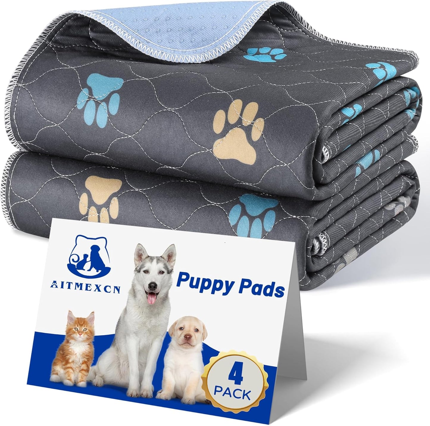 Aitmexcn Washable Puppy Dog Pee Pad, 4PCS 100% Waterproof Whelping Training Mat for Puppy/Senior Dog, Fast Drying Reusable Puppy Pads for Indoor, Outdoor and Car Travel- 32x36'' - Pet Explorer