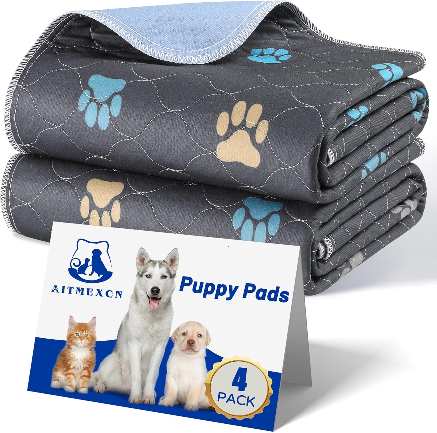 Aitmexcn Washable Puppy Dog Pee Pad, 4PCS 100% Waterproof Whelping Training Mat for Puppy/Senior Dog, Fast Drying Reusable Puppy Pads for Indoor, Outdoor and Car Travel- 32x36'' - Pet Explorer