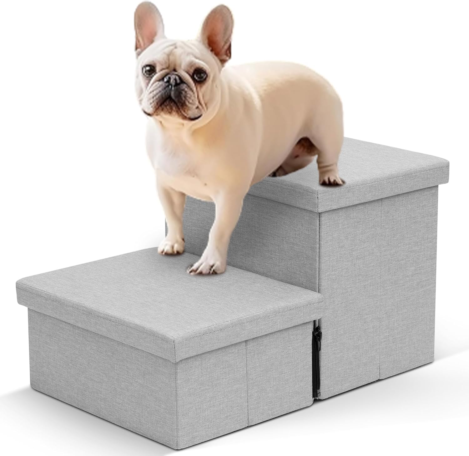 Heeyoo Dog Stairs with Storage, Foldable Dog Steps for Small Dogs, 2 Tiers Non-Slip Pet Stairs for High Beds Or Couch and Sofa, Hold up to 150 lbs Pet Doggy Cat - Pet Explorer