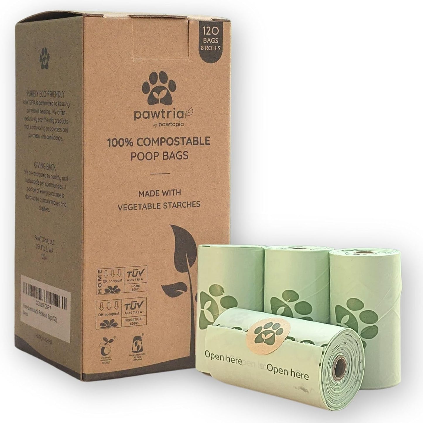 Pawtria Certified Home Compostable Dog Poop Bags (120), Biodegradable Poop Bags for Dogs, Cat Litter, Vegetable Starches, Eco-friendly Dog Waste Bags, Leakproof, Easy to Open, Give Back - Pet Explorer