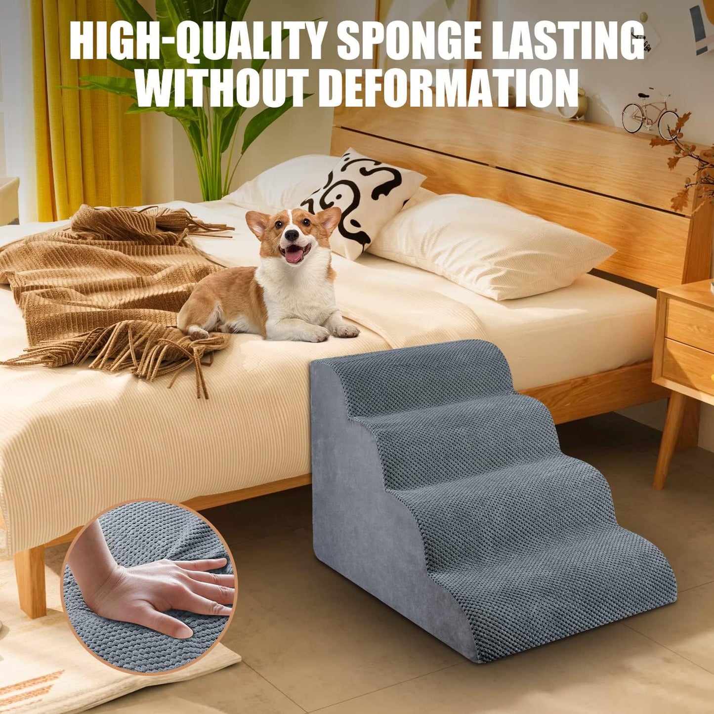 Chic Threads Dog Stairs for High Beds, 4-Step Dog Steps for Couch, Pet Stairs for Small Dogs and Cats, Non-Slip, Stable Indoor Dog Steps for high Bed - Pet Explorer