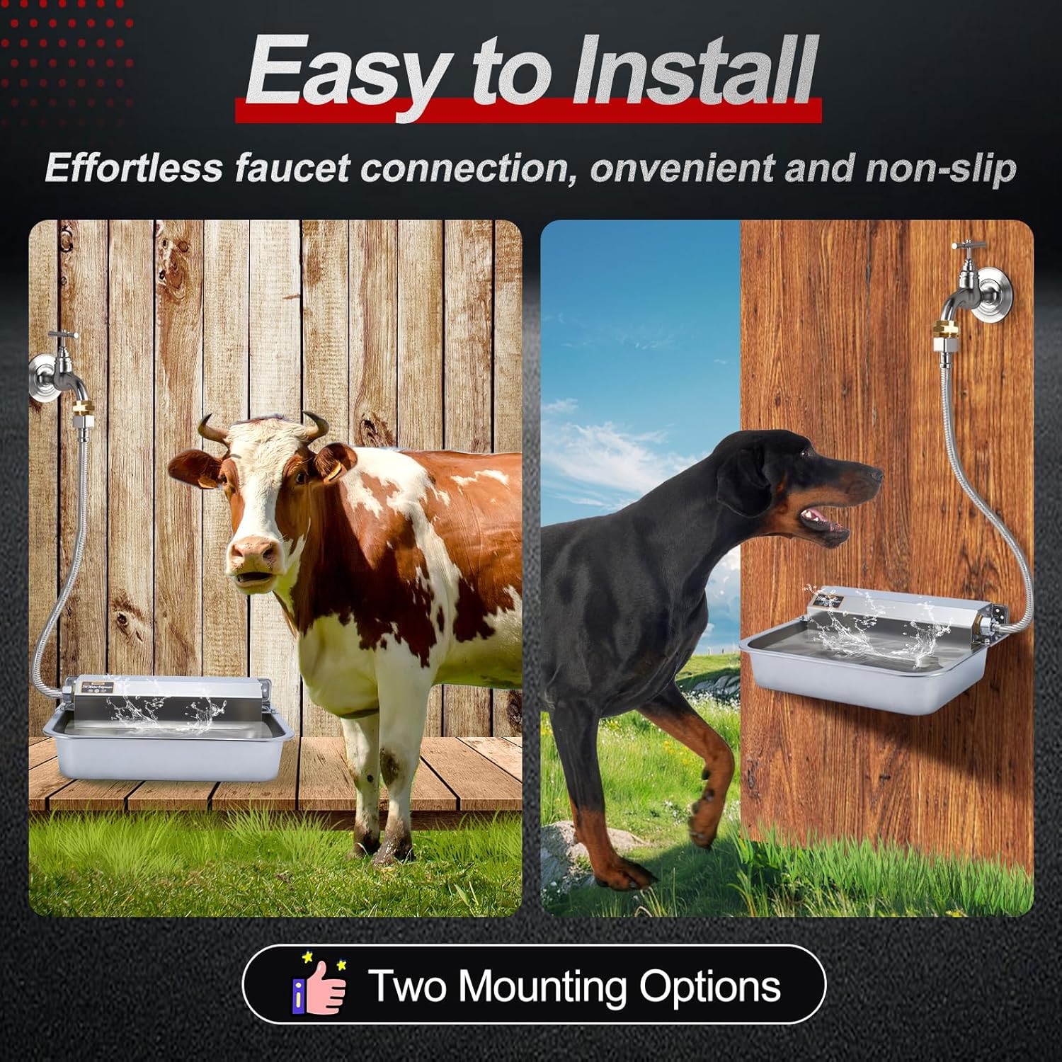 1Gal/3.8L Automatic Water Dispenser for Dogs, Patented Automatic Dog Waterer Bowl for Outdoor, Stainless Steel Water Bowl Dispenser for Livestock Chicken, Dog Feeder Fit 3/4'' GHT Faucet - Pet Explorer