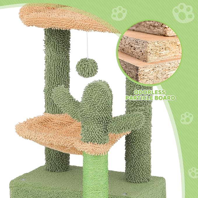 Magshion 33" Cactus Cat Tree for Indoor Cats, Multi-Level Cat Tower with Scratching Posts, Top Perch, Platforms and Hanging Balls, Fun Climbing Playhouse for Kittens and Adults