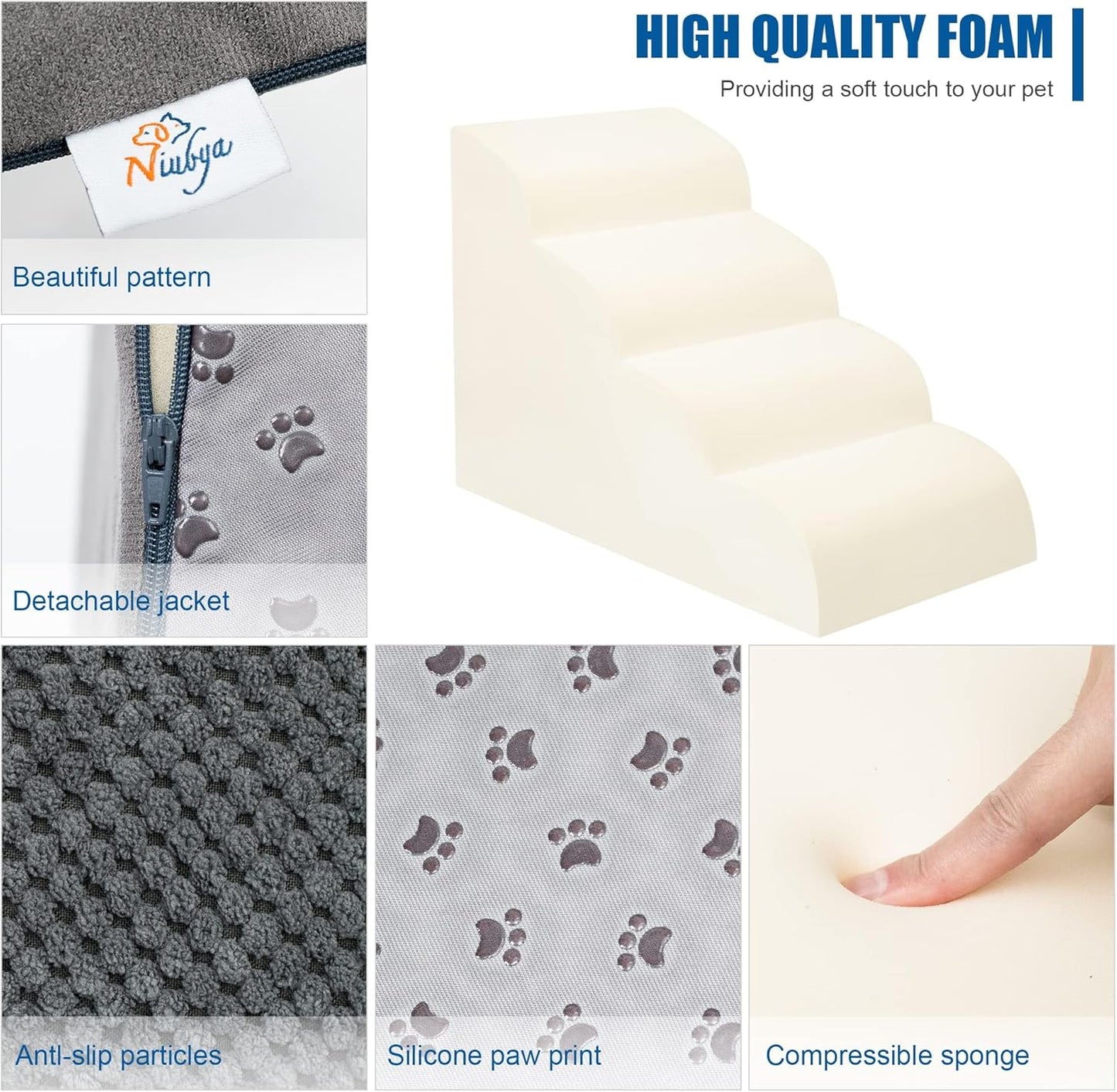 Dog Stairs for Small Dogs - High Density Foam Dog Ramp, Extra Wide Pet Steps with Non-Slip Bottom for High Beds, Couche and Sofa, Best for Dogs Injured, Older Dogs Cats, Pet with Joint Pain - Pet Explorer