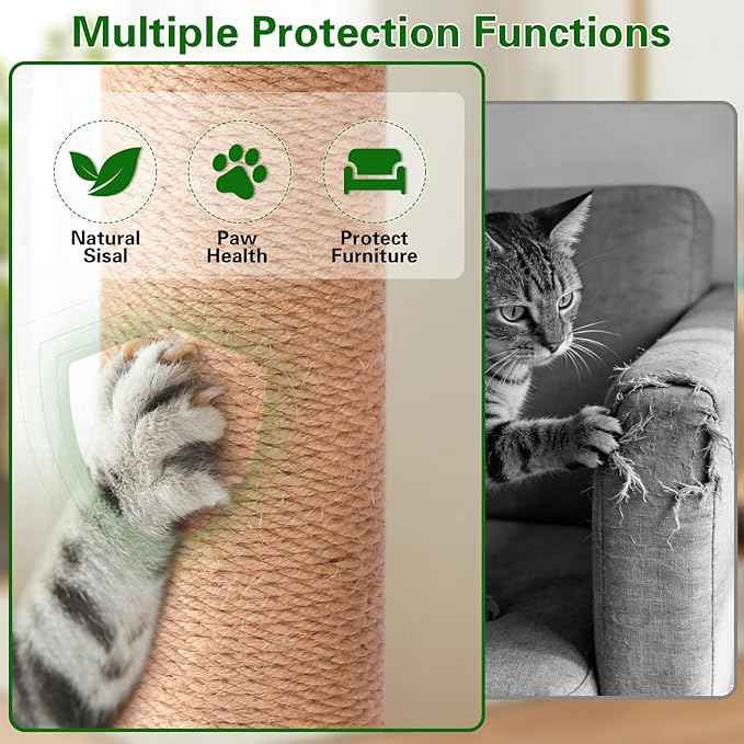 40" Tall Cat Scratching Post, Scratching Posts for Indoor Cats Adults and Kittens with Rotating Hanging Ball, Interactive Cat Puzzle Toy and Spring Cat Treat Dispenser, Palm Tree Scratch Post for Cats