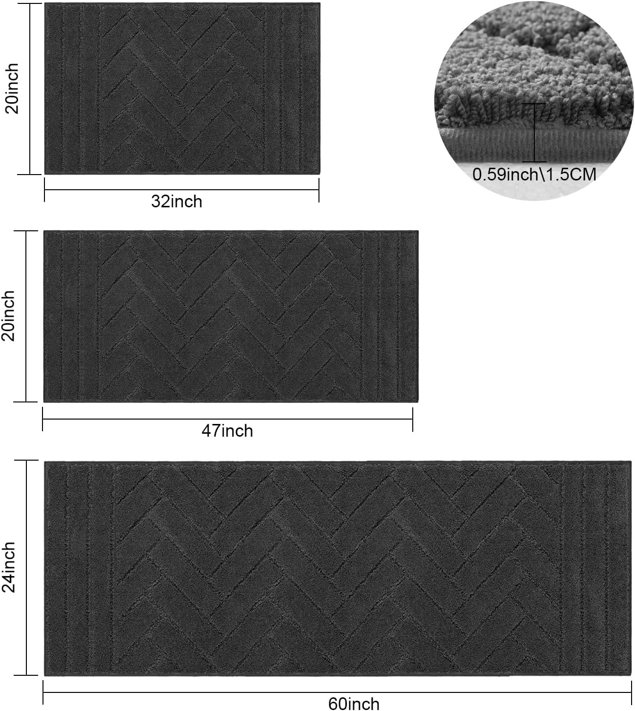 Tindbea Dog Mat for Muddy Paws,Absorbs Moisture Dirt Non-Slip Washable Mud Mat for Dogs,Soft Rubber Backing Front Inside Pet Rug for Entryway, Mud Dog Paws, Patio(24"x59",Charcoal)