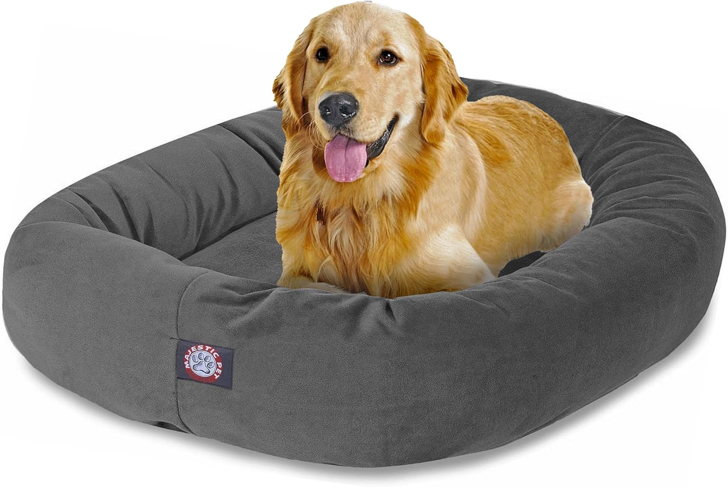 Majestic Pet 40 Inch Suede Calming Dog Bed Washable 40x29x9 (Inch) – Cozy Soft Round Donut Dog Bed with Spine Support for Dogs to Rest Their Head - Pet Bed Large – Gray - Pet Explorer