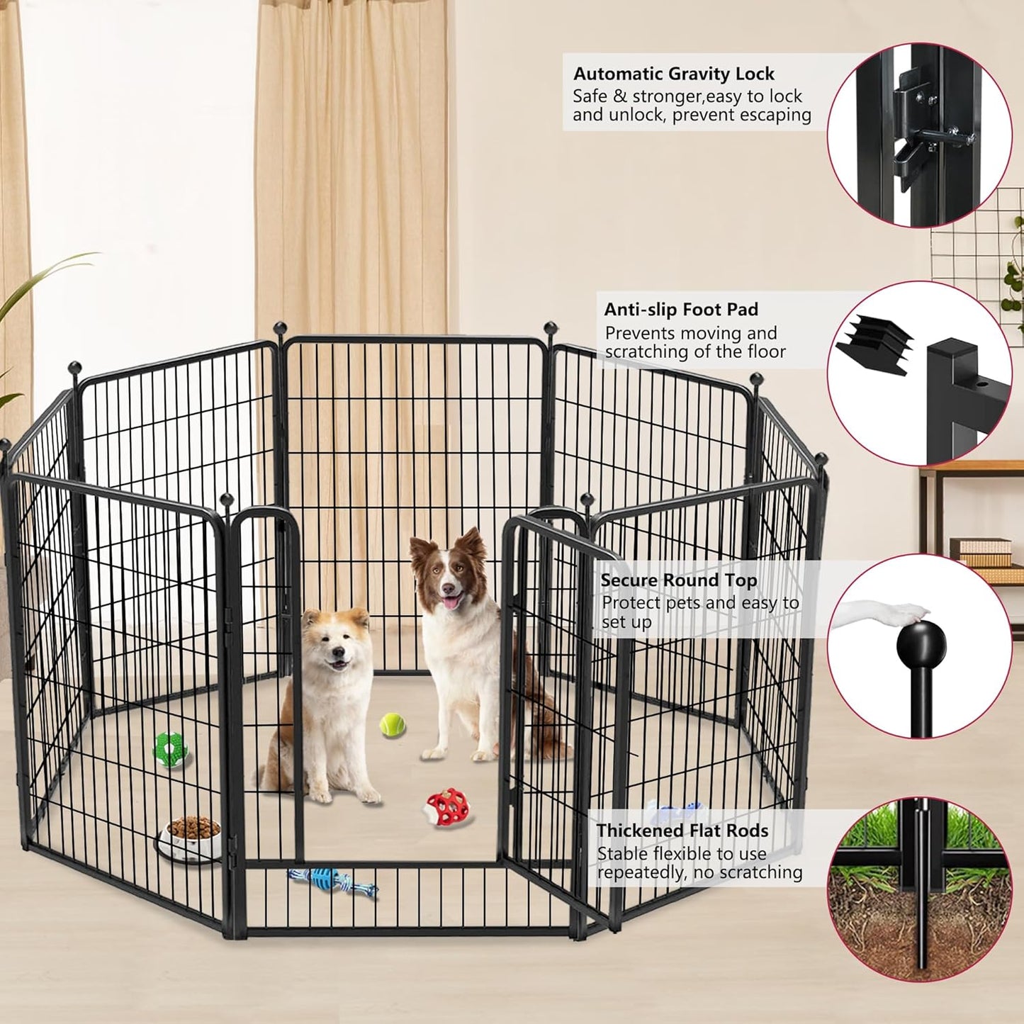 Dog Playpen 40 inch 8 Panels Dog Fence Outdoor for Yard, Indoor Dog Pen for Large/Medium/Small Dogs, Heavy Duty Puppy Playpen with Door Portable Pet Fence for RV Camping