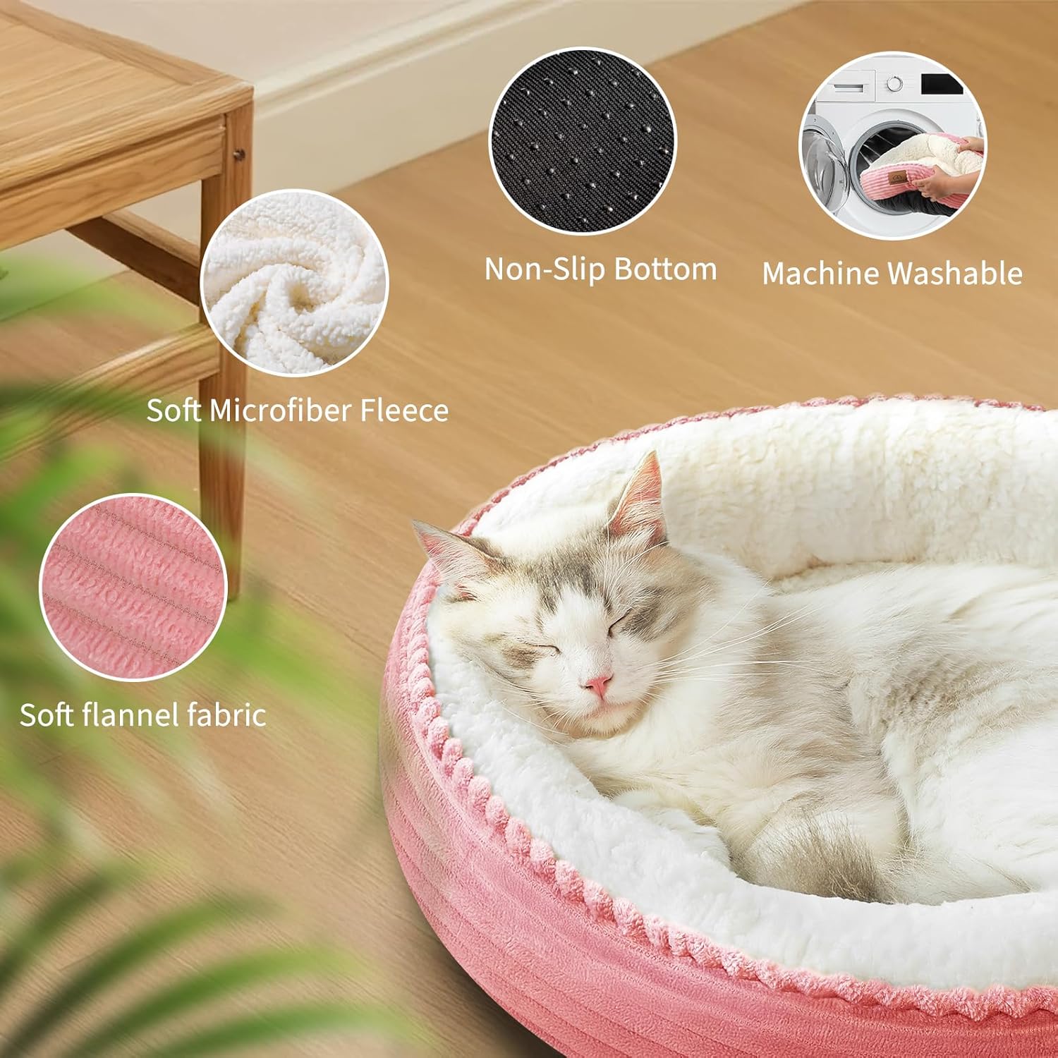23in Pink Round Cat Dog Bed for Large Medium Small Dogs Cats, Machine Washable Sleeping Sofa, Non-Slip Bottom Breathable Soft Calming Pet Cuddler for Indoor/Outdoor/Car/Cage - Pet Explorer