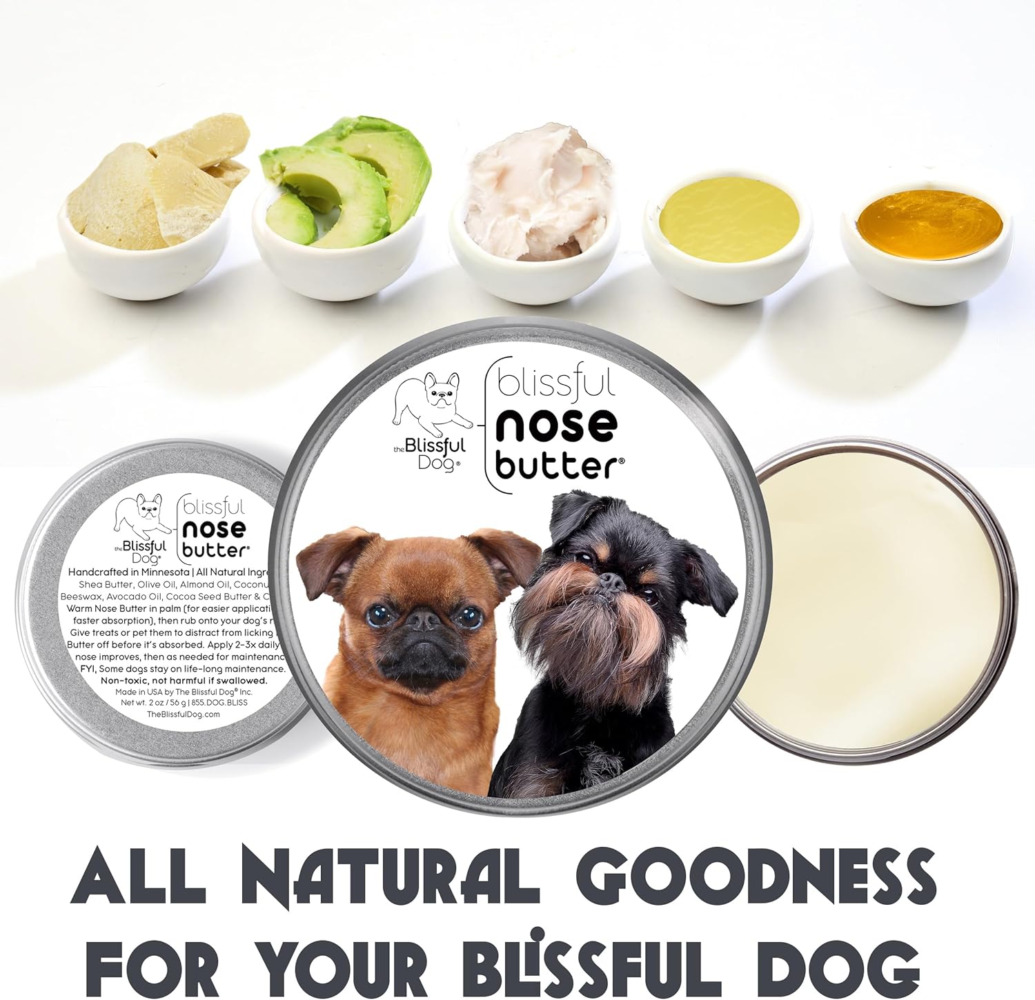 The Blissful Dog Brussels Griffon Nose Butter for Dry, Cracked Skin, Lick-Safe Dog Nose Balm with Moisturizing Shea Butter, Almond, Olive, and Essential Oils, Pet Supplies, Uncented, 1 oz. - Pet Explorer
