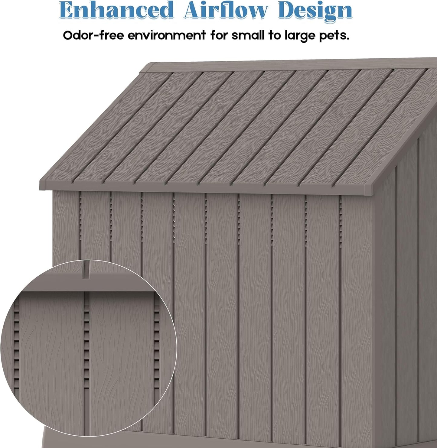 Large Dog House Outdoor Indoor for Medium Large Dogs, Durable Plastic Waterproof Doghouse with Air Vents and Elevated Floor, Easy Clean and Assemble (Grey, 36.2''L×38''W×38''H) - Pet Explorer