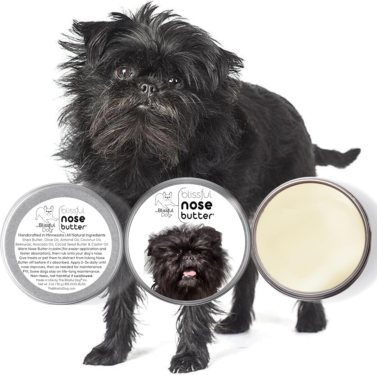 The Blissful Dog Affenpinscher Nose Butter for Dry, Cracked Skin, Lick-Safe Dog Nose Balm with Moisturizing Shea Butter, Almond, Olive, and Essential Oils, Pet Supplies, Uncented, 1 oz. - Pet Explorer