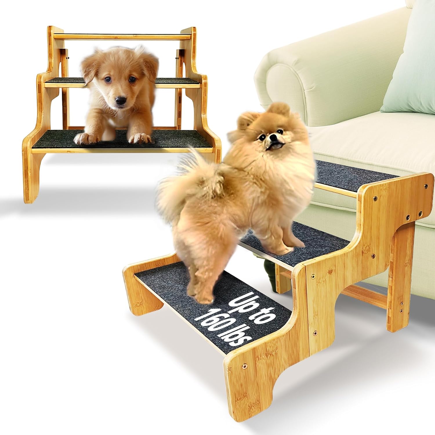 Dog Stairs for Small Dogs,3-Step Bamboo Wooden Dog/Pet/Cat Steps Ramp for Couch Sofa,Bed and Car, Can Support Weighing Up to 160 LB, - Pet Explorer