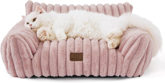 Bedsure Cute Cat Couch for Pets - Fluffy Cat Sofa with Premium Soft Corduroy Fleece, Fuzzy Pet Couch Bed with Removable Washable Cover, Supportive Chair for Indoor Cats, 24inch, Blush Pink - Pet Explorer