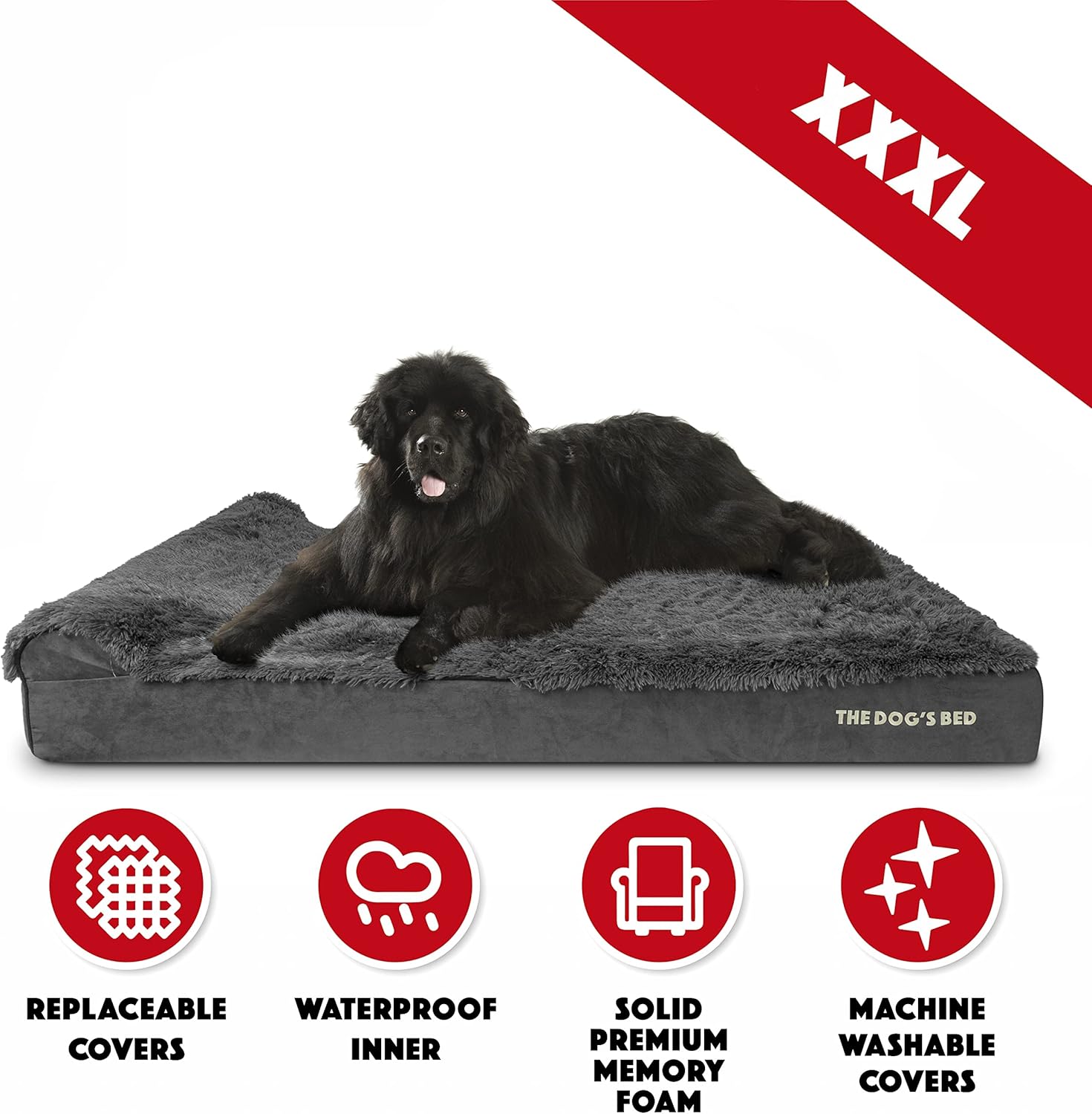 The Dog’s Bed Orthopedic Headrest Dog Bed XXXL Fur Grey 64x44, Memory Foam, Pain Relief for Arthritis, Hip & Elbow Dysplasia, Post Surgery, Lameness, Supportive, Waterproof Washable Cover - Pet Explorer