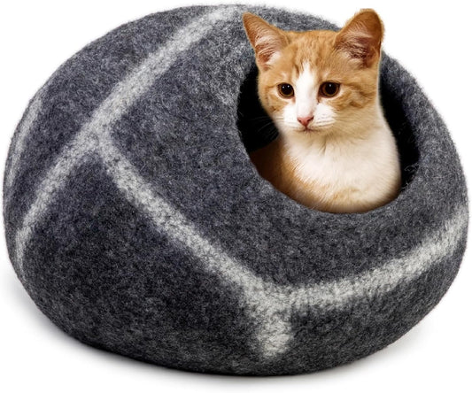 Luxurious Eco-Friendly Merino Wool Cat Cave Bed - Foldable Hideaway Pod for Indoor Cats - Premium Felt Kitten Beds - Covered Cat House for Ultimate Cozy Comfort by Woolygon - Pet Explorer