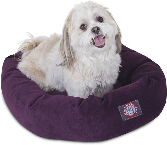Majestic Pet 24 Inch Micro Velvet Calming Dog Bed Washable 24x19x7 (Inch) – Cozy Soft Round Donut Dog Bed with Spine for Head Support - Pet Bed Small – Aubergine - Pet Explorer