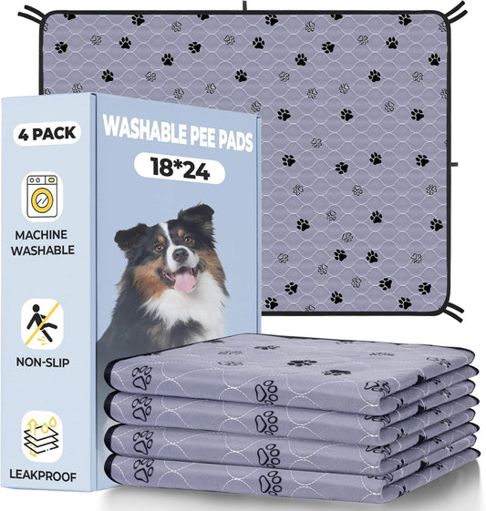 Fostanfly Washable Pee Pads for Dogs, Ultra-Absorbent & Leakproof Reusable Puppy Pads Non-Slip Protects Against Urine Leakage for Potty Training-4 Pack 18"x24" Add 8 Lanyards - Pet Explorer