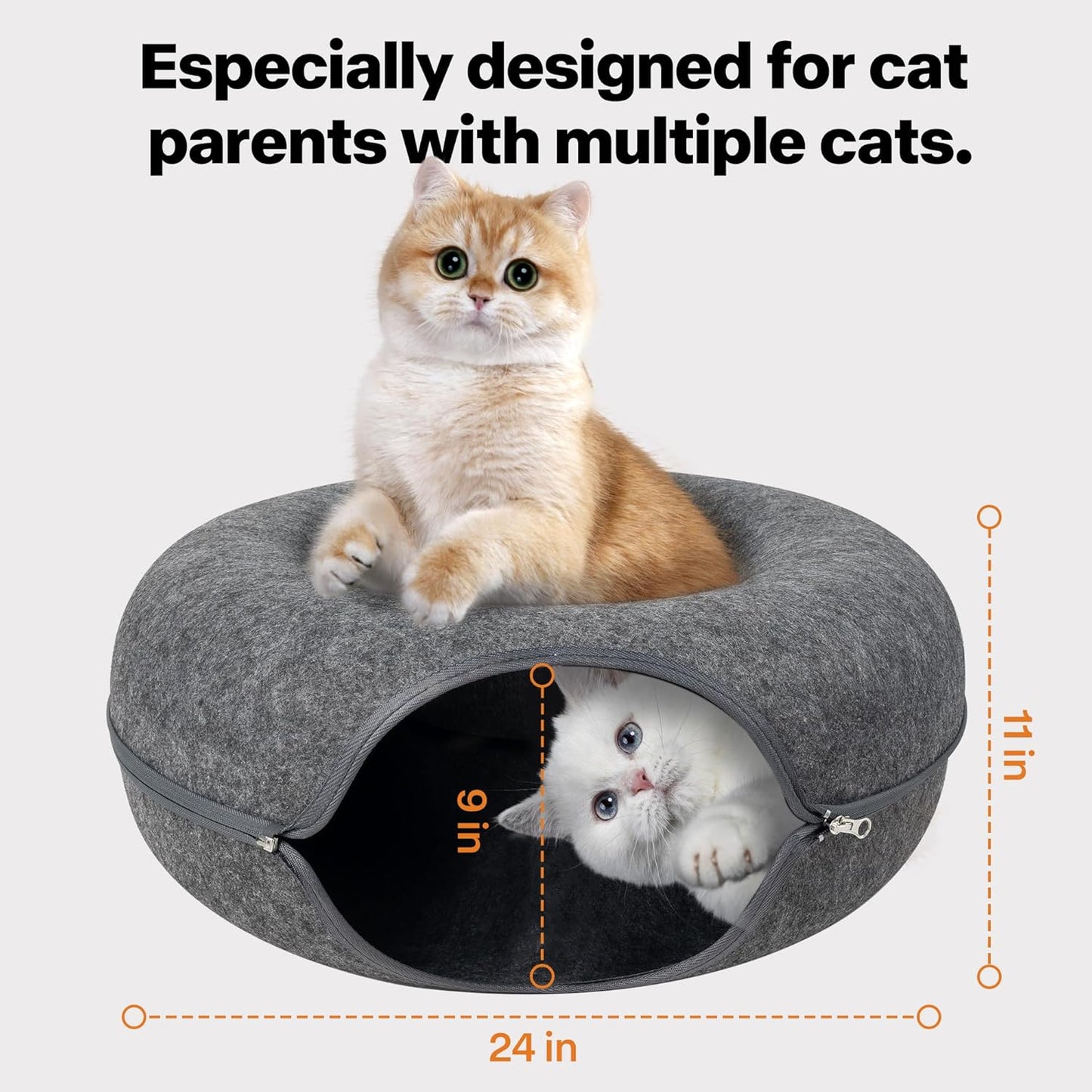 Pawise Peekaboo Cat Cave Donut Tunnel Bed, Cat Tunnel Bed,Bonus Separate Pom-Pom Bell Toy (Not Attached to Cave),Convertible Felt Cats Cave for Indoor Catty(X-Large) - Pet Explorer