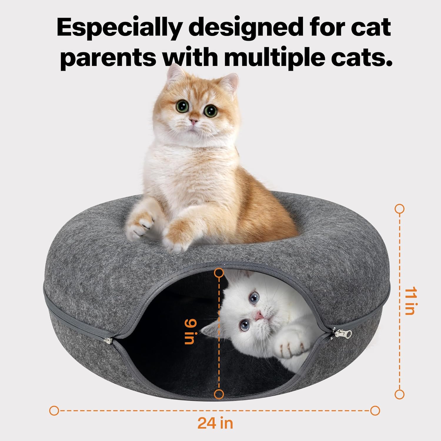 Pawise Peekaboo Cat Cave Donut Tunnel Bed, Cat Tunnel Bed,Bonus Separate Pom-Pom Bell Toy (Not Attached to Cave),Convertible Felt Cats Cave for Indoor Catty(X-Large) - Pet Explorer