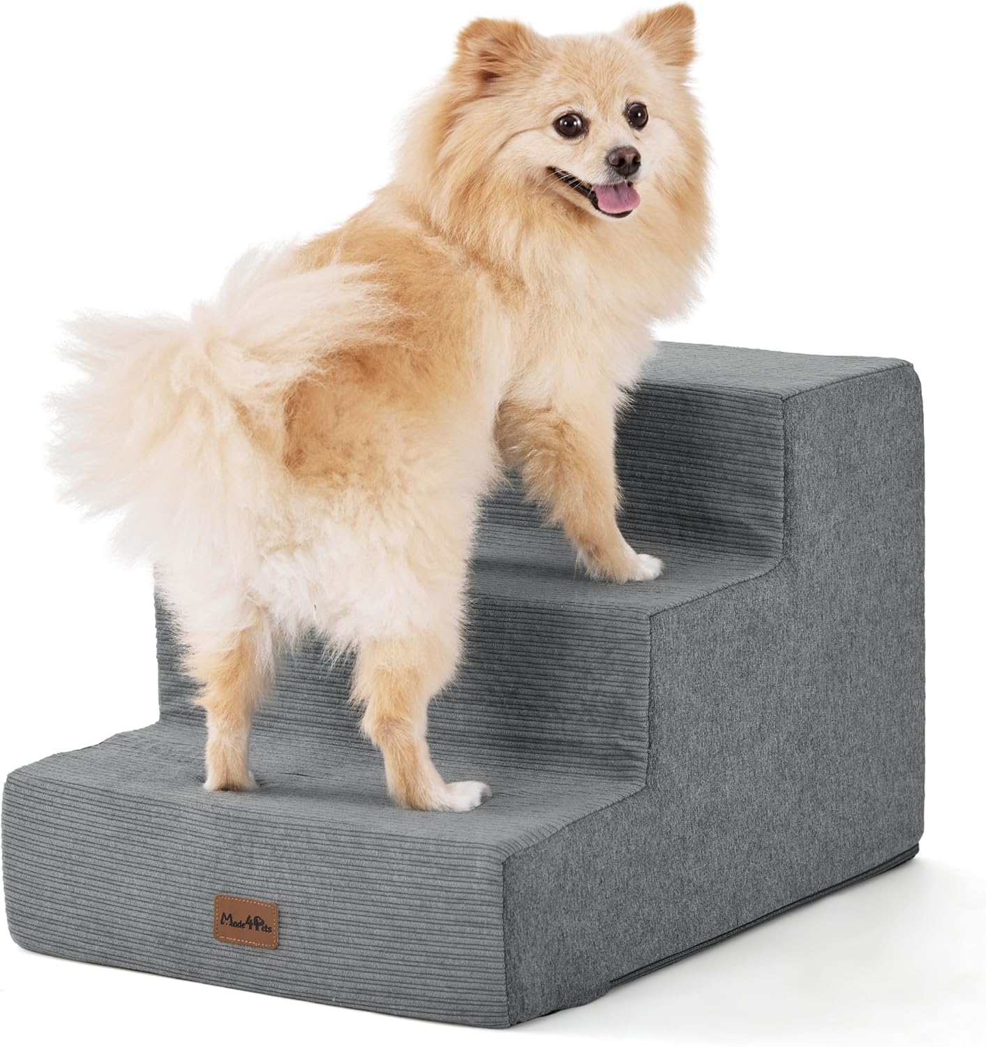 Made4Pets Dog Stairs for Small Dogs, Extra Wide Dog Steps for Bed Couch Sofa and Chair, 35D Foam Pet Steps for Small Dogs and Cats, Non-Slip Bottom Pet Stairs, Grey, 3 Steps - Pet Explorer