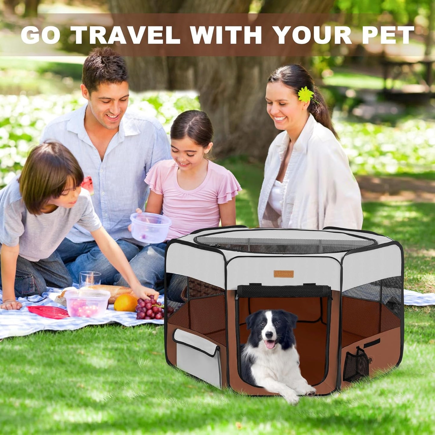 Dog Playpen, Portable Pet Play Pen for Cat, Puppies, Rabbits, Chickens, Foldable Large-Capacity Pet Tent for Indoor/Outdoor Travel Camping Brown - Pet Explorer