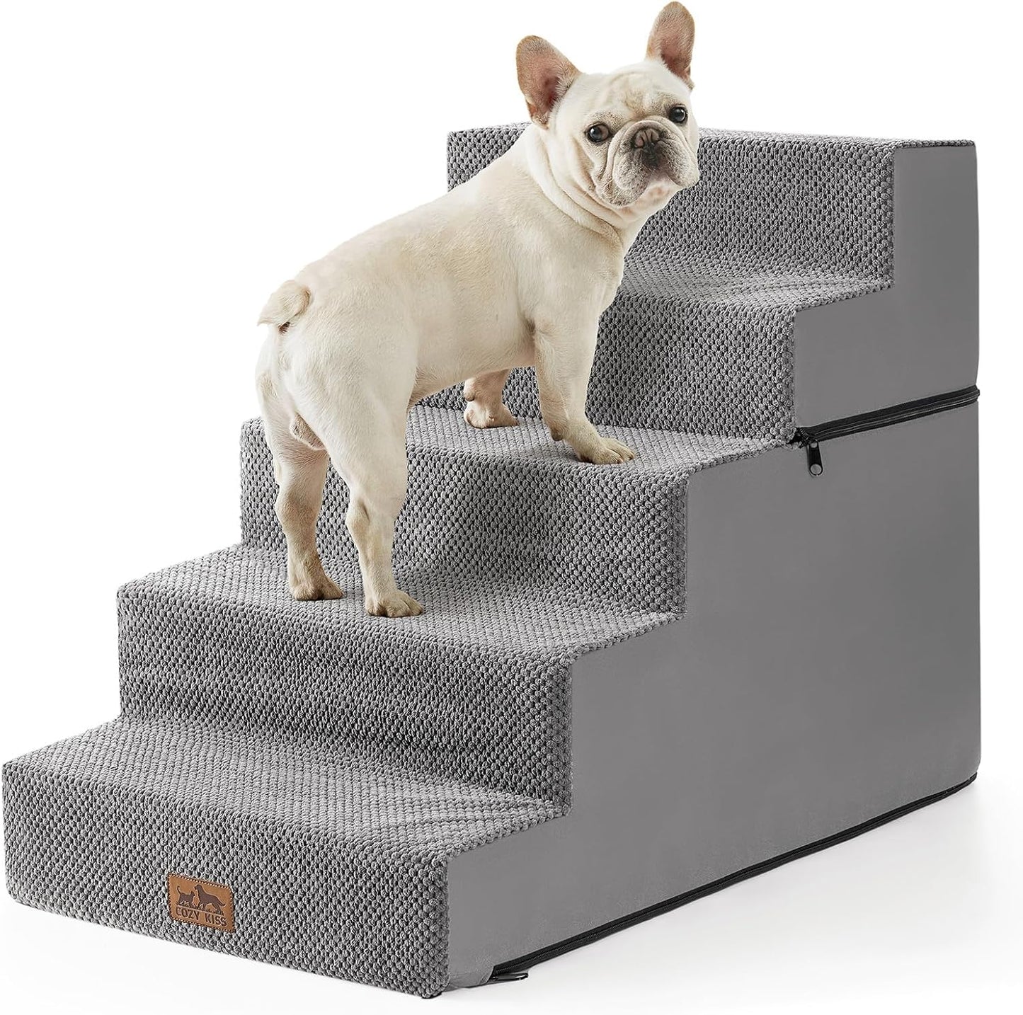Dog Stairs for Small Dogs, 5 Tier Removable Wider Pet Stairs for Couch and Bed, 23.6" H Non-Slip Dog Steps for Puppies and Old Cats with Support Board, 29.5x19.7x23.6 inch, Grey - Pet Explorer