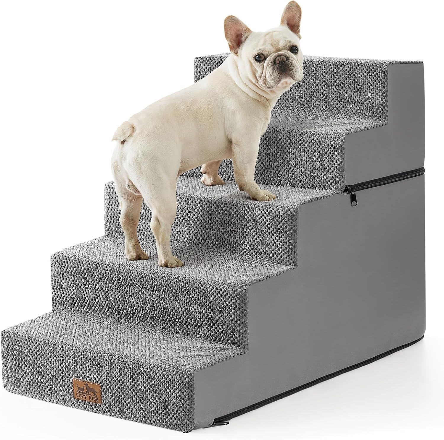 Dog Stairs for Small Dogs, 5 Tier Removable Wider Pet Stairs for Couch and Bed, 23.6" H Non-Slip Dog Steps for Puppies and Old Cats with Support Board, 29.5x19.7x23.6 inch, Grey - Pet Explorer
