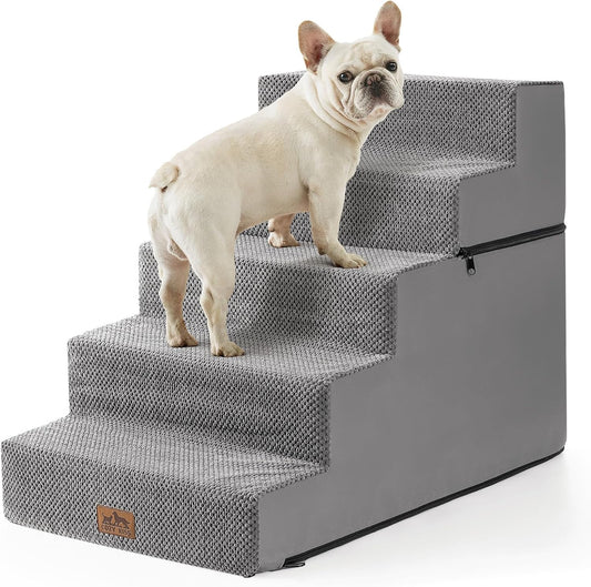 Dog Stairs for Small Dogs, 5 Tier Removable Wider Pet Stairs for Couch and Bed, 23.6" H Non-Slip Dog Steps for Puppies and Old Cats with Support Board, 29.5x19.7x23.6 inch, Grey - Pet Explorer