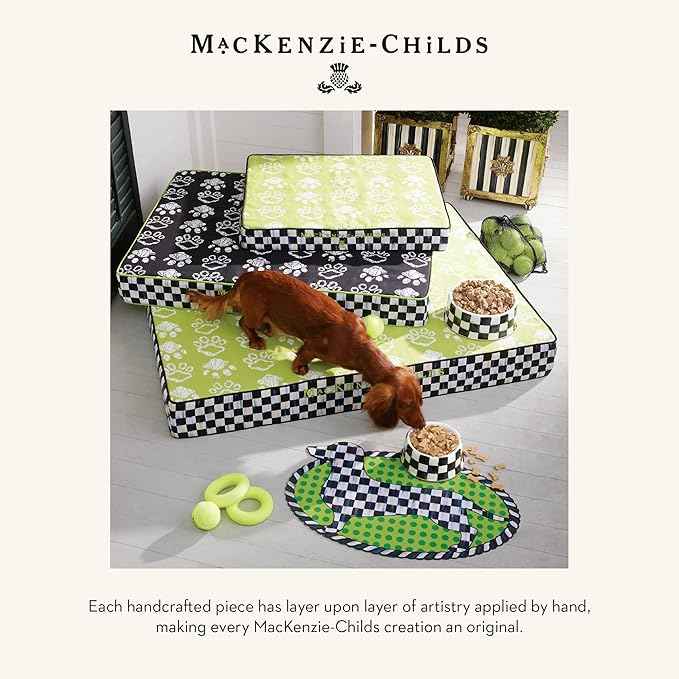 MACKENZIE-CHILDS Pet Bowl, Cute Cat and Dog Bowl for Food and Water, Black-and-White Courtly Check, Small